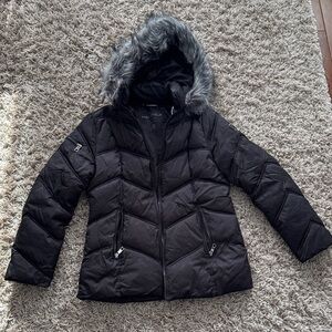 Nautica Black Puffer Jacket with Faux Fur Hood